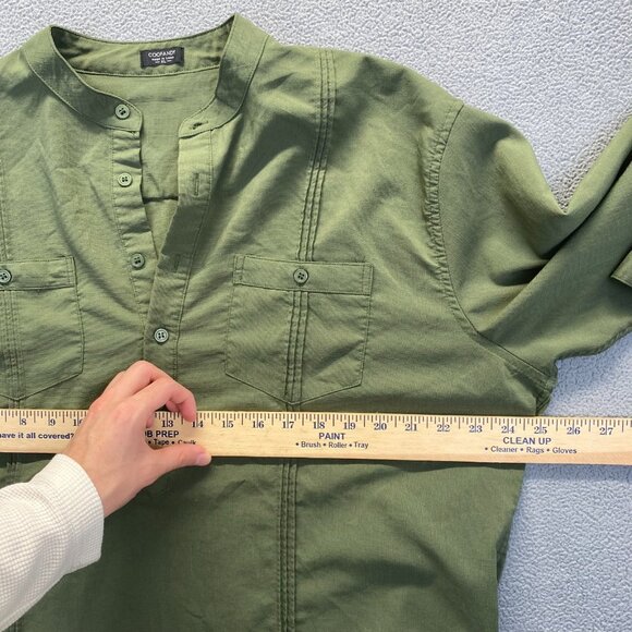 Coofandy  Henley Shirt Long‎ Sleeve size XL,Green,Pockets,Rayon,Preppy,Buttons - Picture 4 of 9